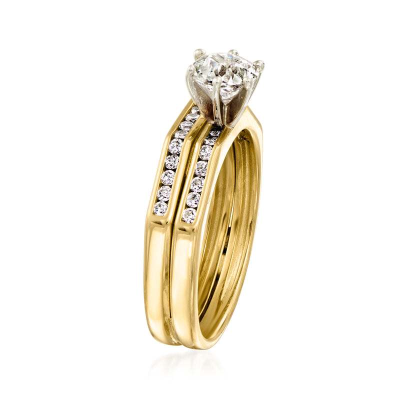 Vintage 14kt yellow gold diamond ring with split shank and center stone