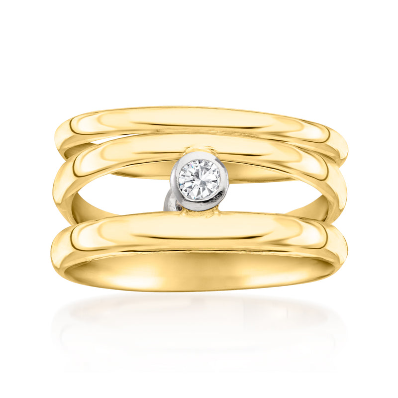 14kt yellow gold reversible ring with round diamond center in bezel