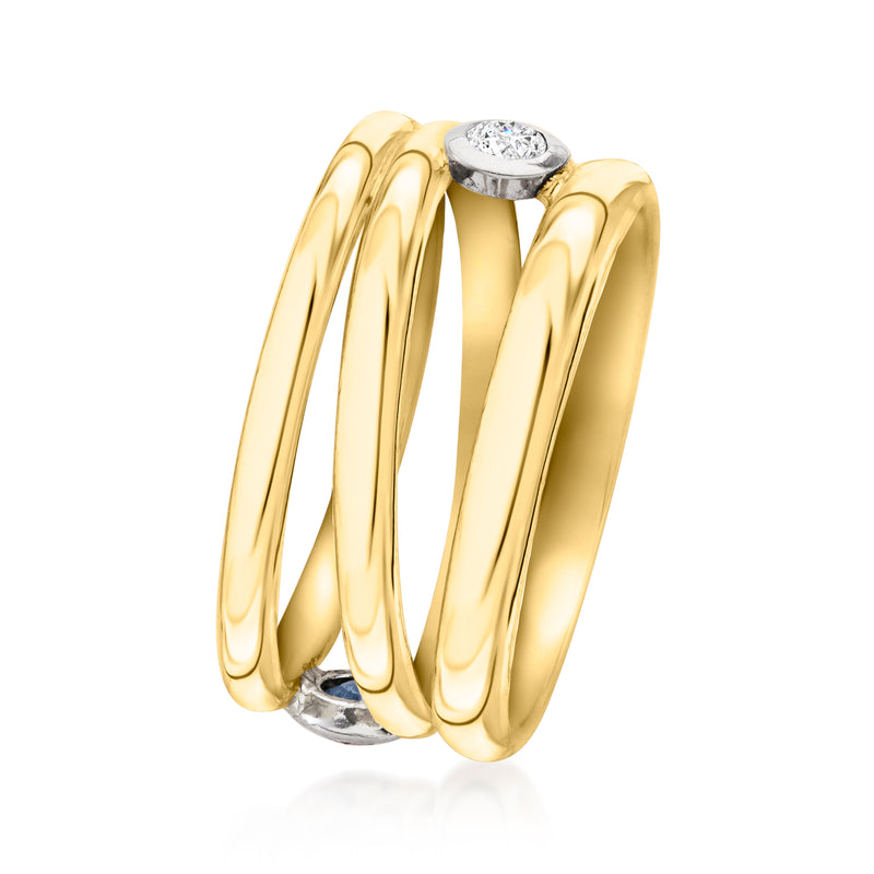 Yellow gold reversible ring with raised round diamond bezel on top