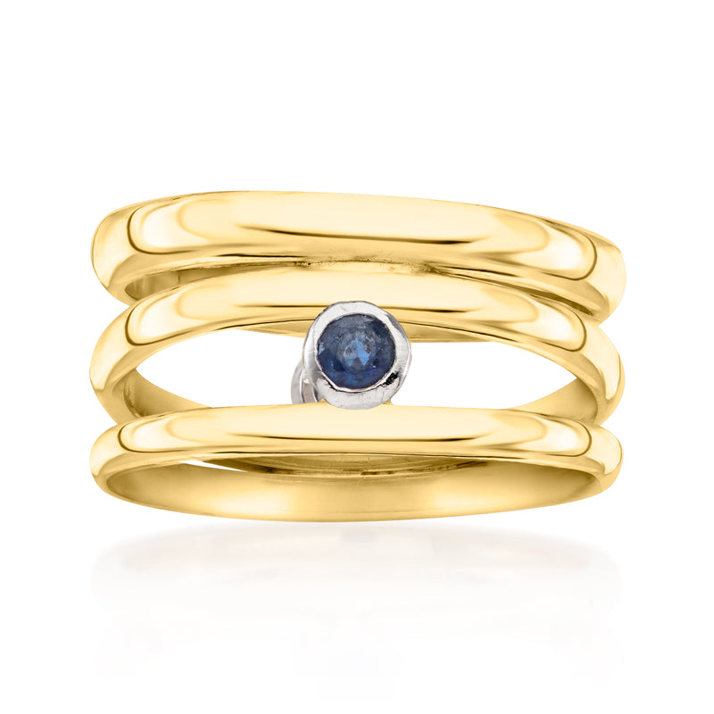 14kt yellow gold reversible ring with round sapphire center stone bezel