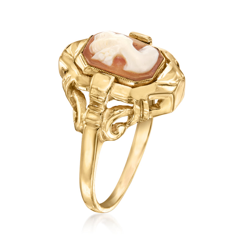 Vintage gold flip ring with octagonal cameo face and raised bezel head