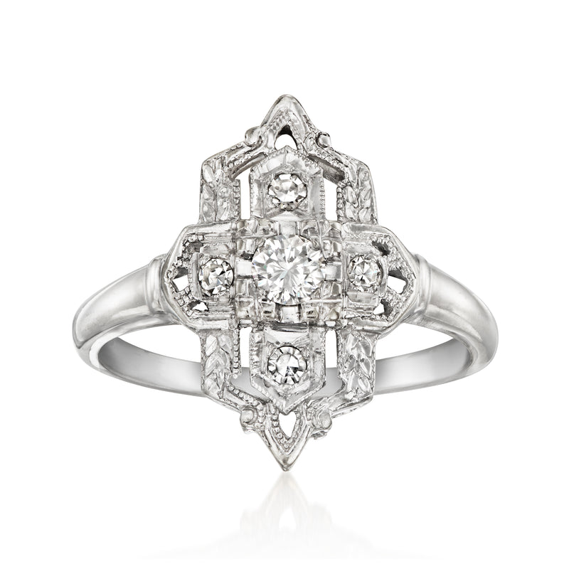 Vintage 14kt white gold diamond cluster ring with square halo and prong-set stones
