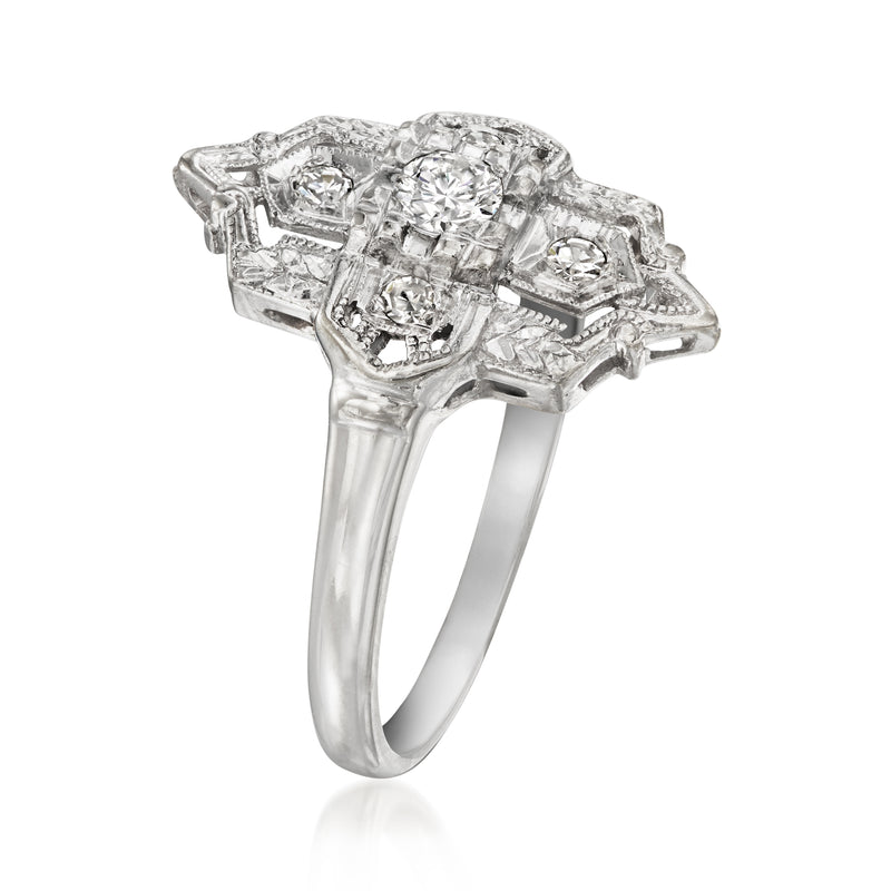 14kt white gold diamond cluster ring, side profile with prong-set stones