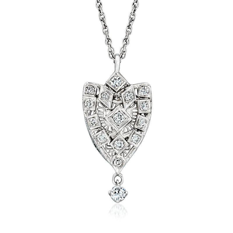 Heart-shaped diamond filigree pendant necklace in white gold with drop charm