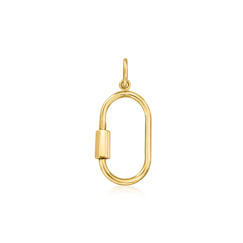 10k yellow gold oval carabiner pendant with hinged clasp