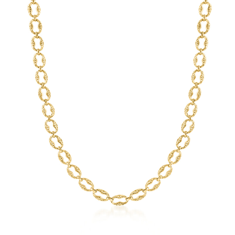 Gold mariner-link necklace with oval chain links, no pendant