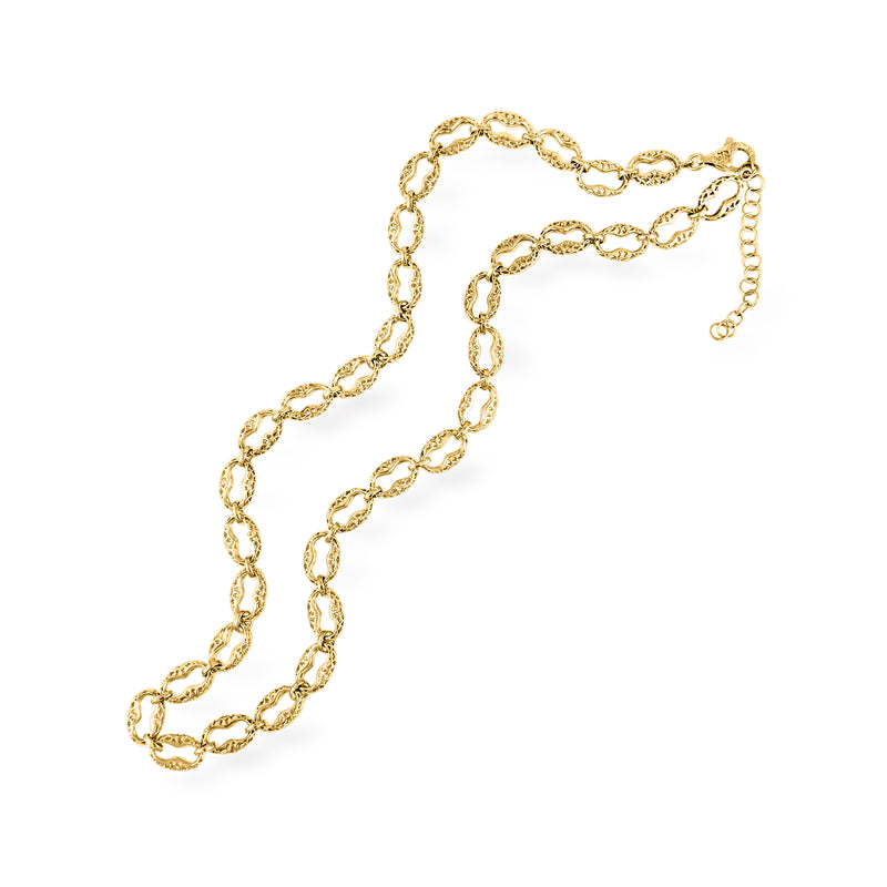 Gold mariner-link necklace with short extender chain and clasp