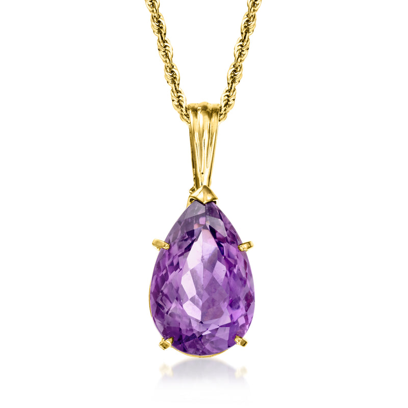 14kt yellow gold amethyst teardrop pendant on chain necklace
