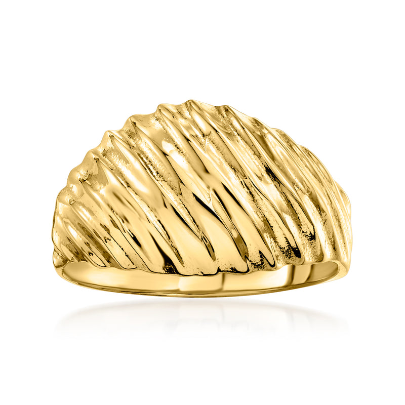14kt yellow gold shrimp-shaped ring with ridged texture
