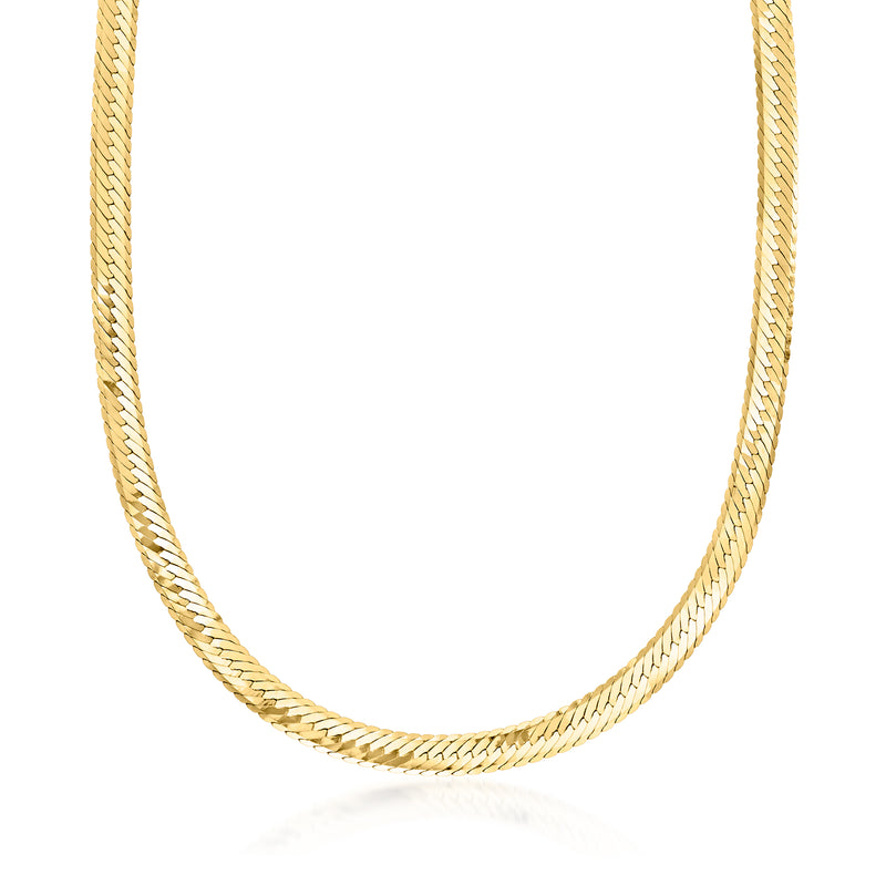 Vintage 14kt yellow gold herringbone chain necklace with rope-like links