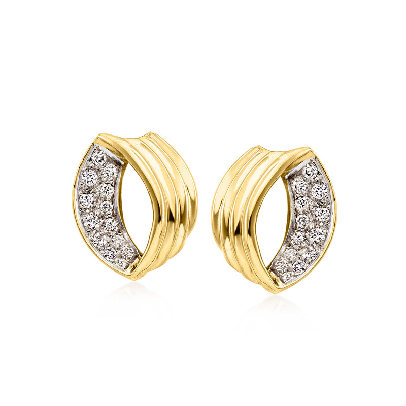 Vintage 14kt yellow gold diamond ridged earrings, curved open design