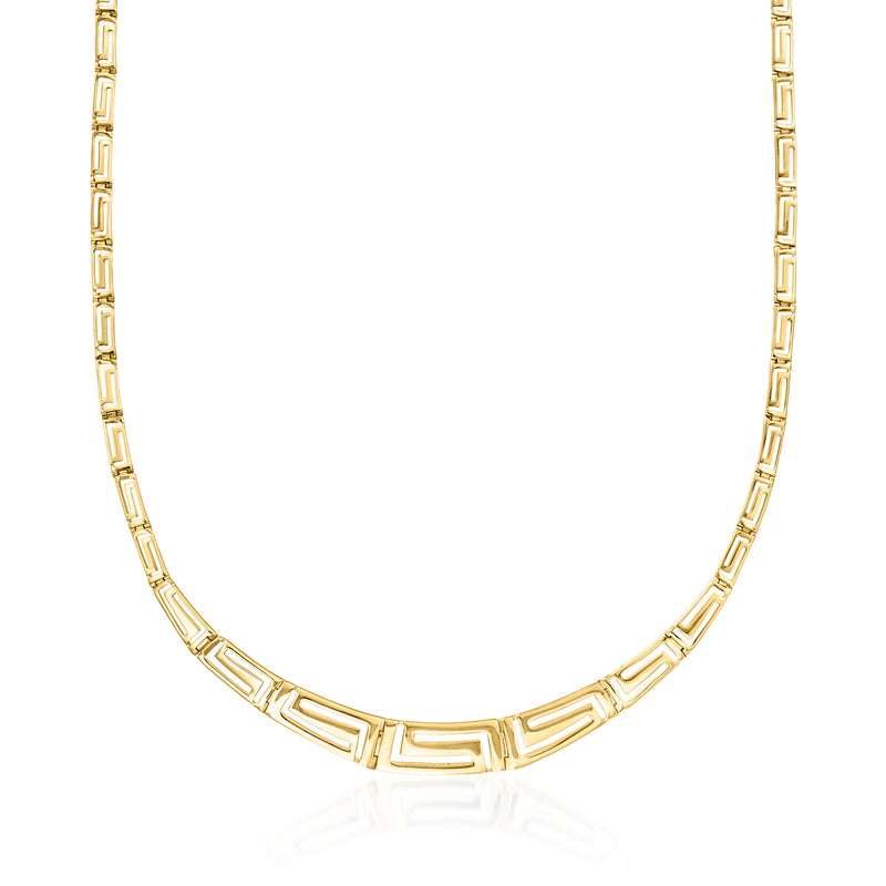 Vintage 10kt yellow gold graduated Greek key link necklace with polished metal chain