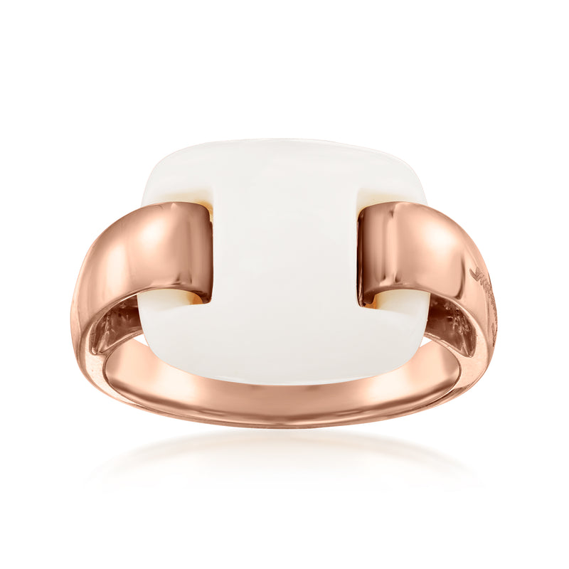 Vintage Ferragamo rose gold ring with white agate cabochon top