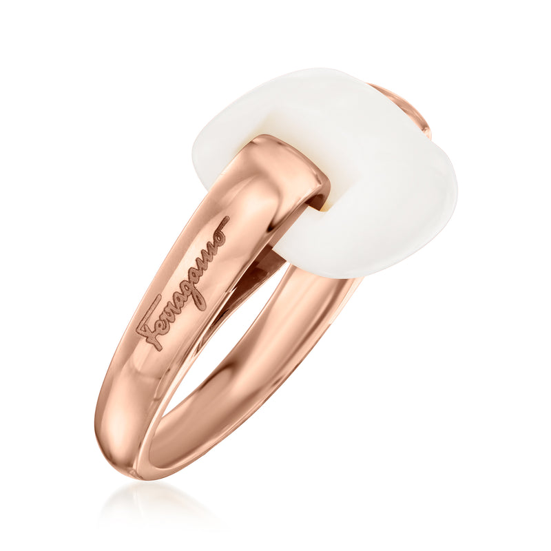 Rose gold ring with white agate cabochon and curved open band