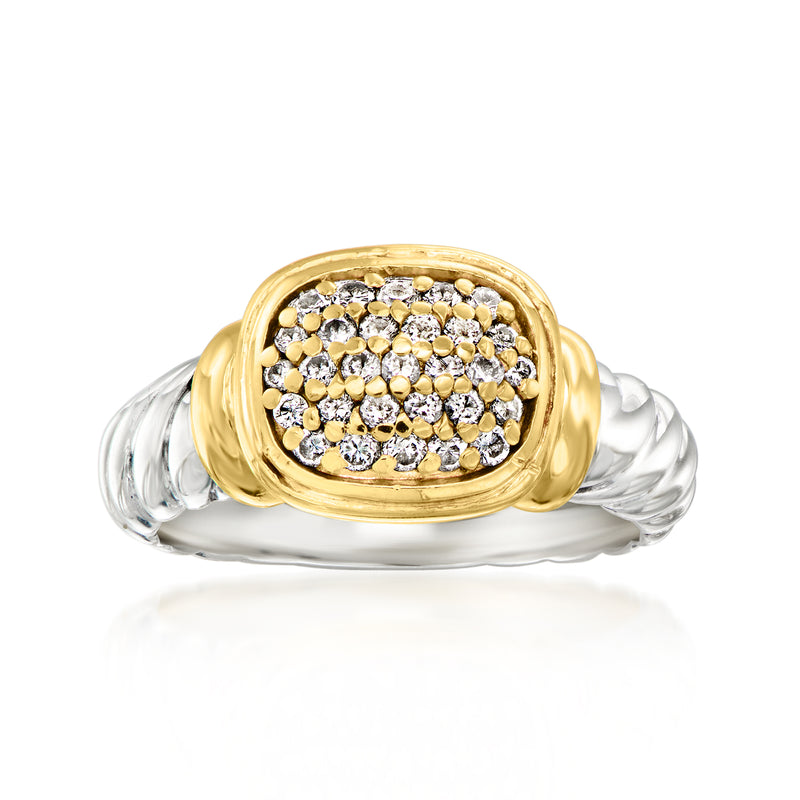 David Yurman diamond ring in sterling silver and 18k yellow gold, front view