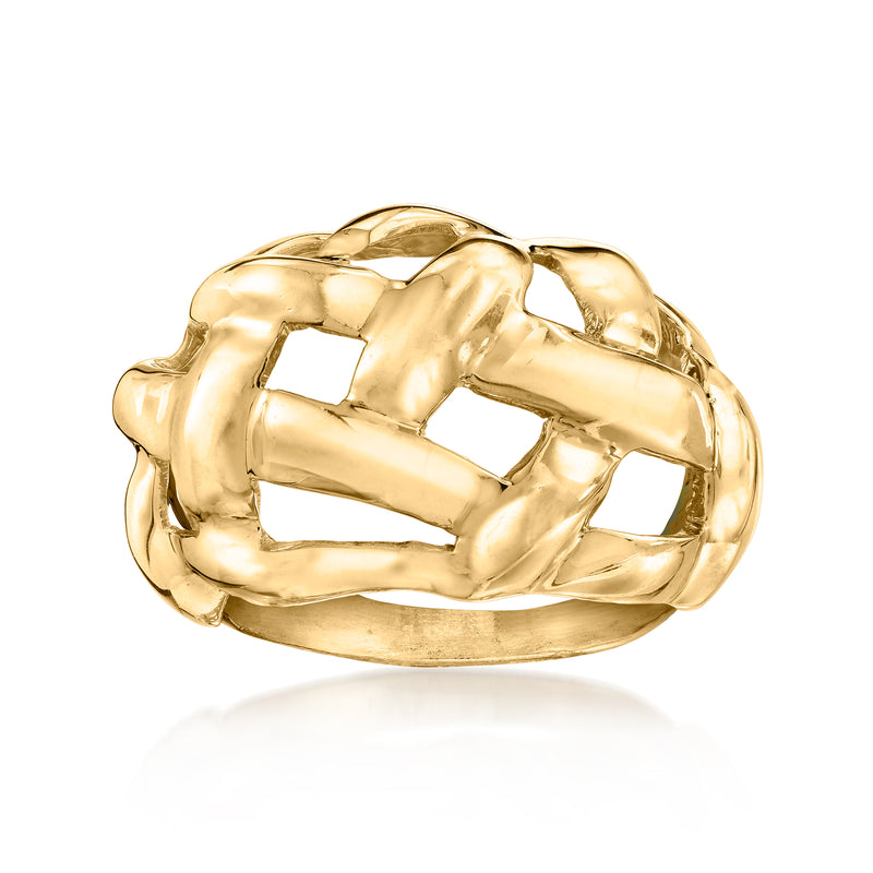 Vintage 14kt yellow gold open basketweave ring, wide interlaced design