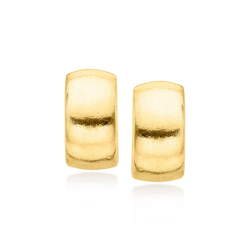 Vintage 18kt yellow gold curved rectangular stud earrings with textured finish