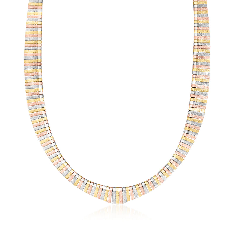 Tri-colored gold graduated Cleopatra necklace with fan-like segments