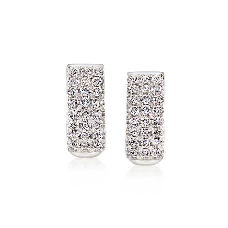 Vintage diamond curved earrings in 14kt white gold, pair with pavé front