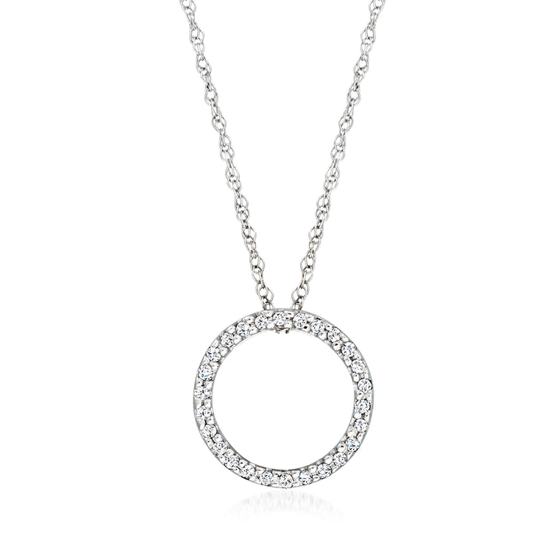 14k white gold diamond eternity circle pendant necklace on a silver-tone chain