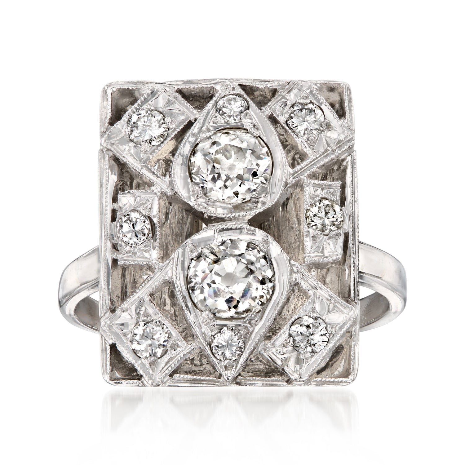 C. 1950 Vintage 1.05 ct. t.w. Diamond Open-Space Rectangle Ring in 14kt White Gold