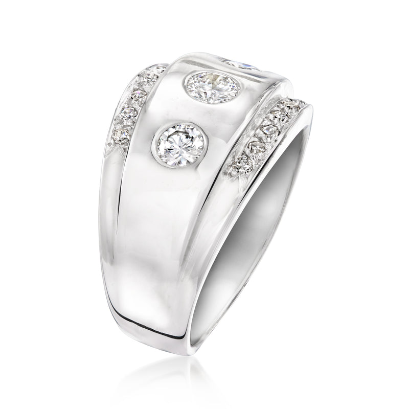 14kt white gold diamond ring with one center round stone, two side stones, open top