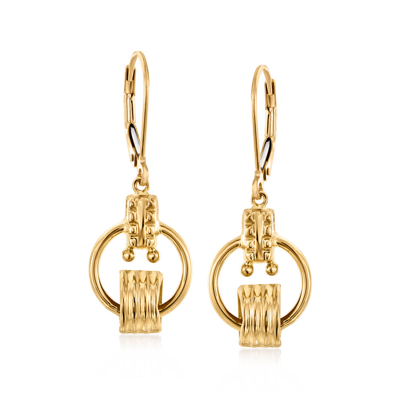 Vintage 18k yellow gold circle drop leverback earrings with engraved details