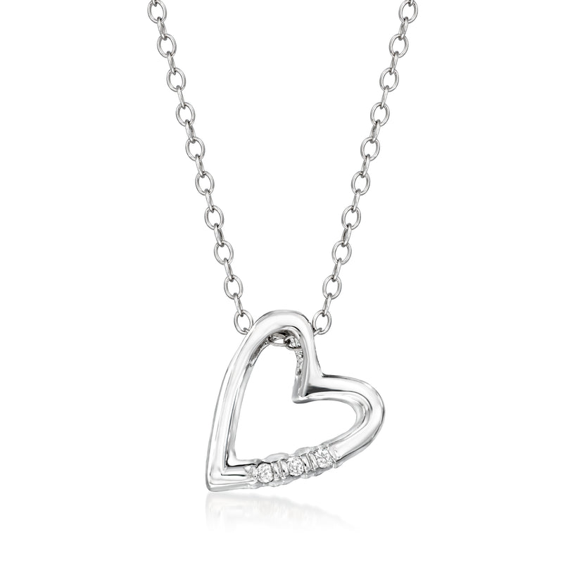 Sterling silver heart pendant necklace with diamond accents on a chain