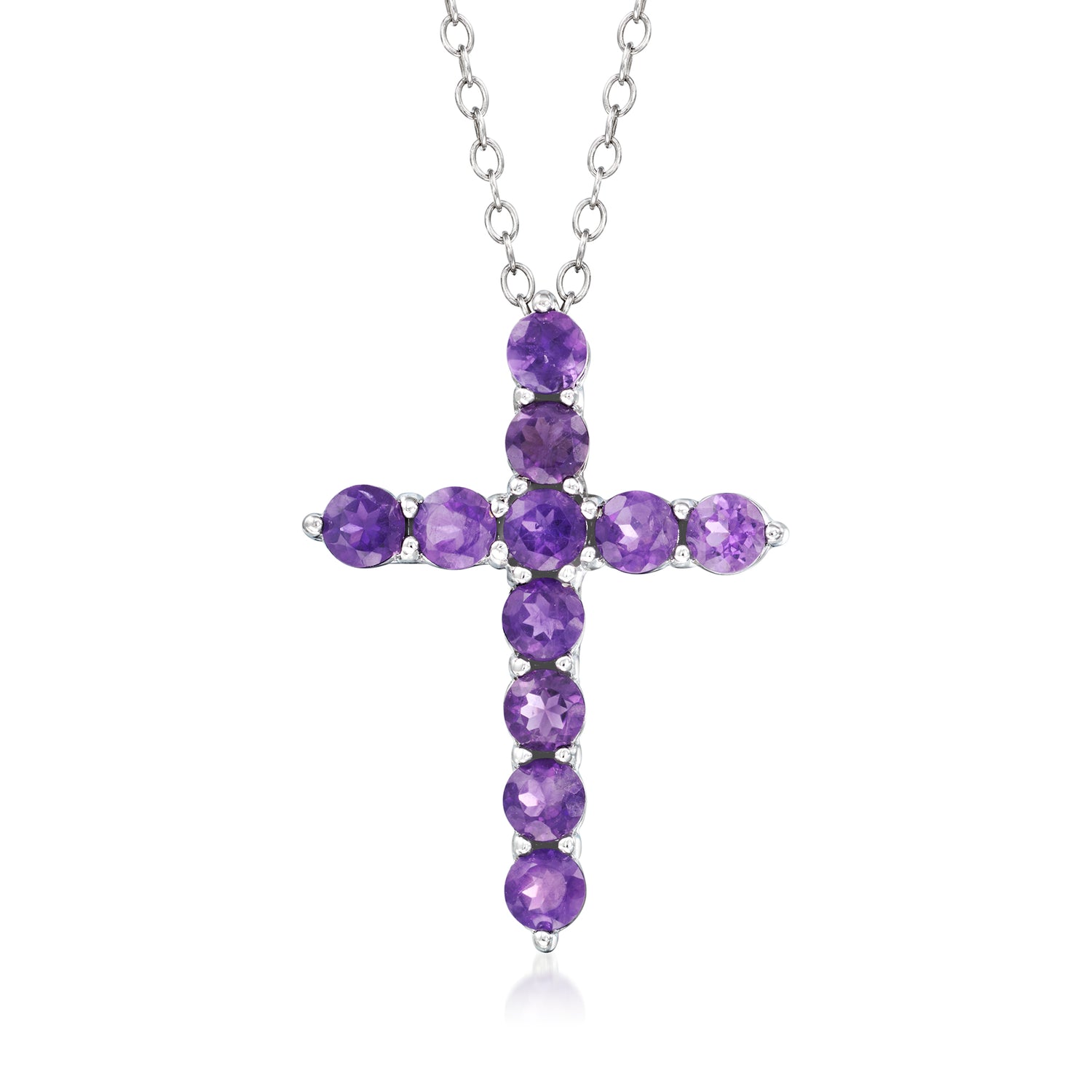 1.90 ct. t.w. Amethyst Cross Pendant Necklace in Sterling Silver