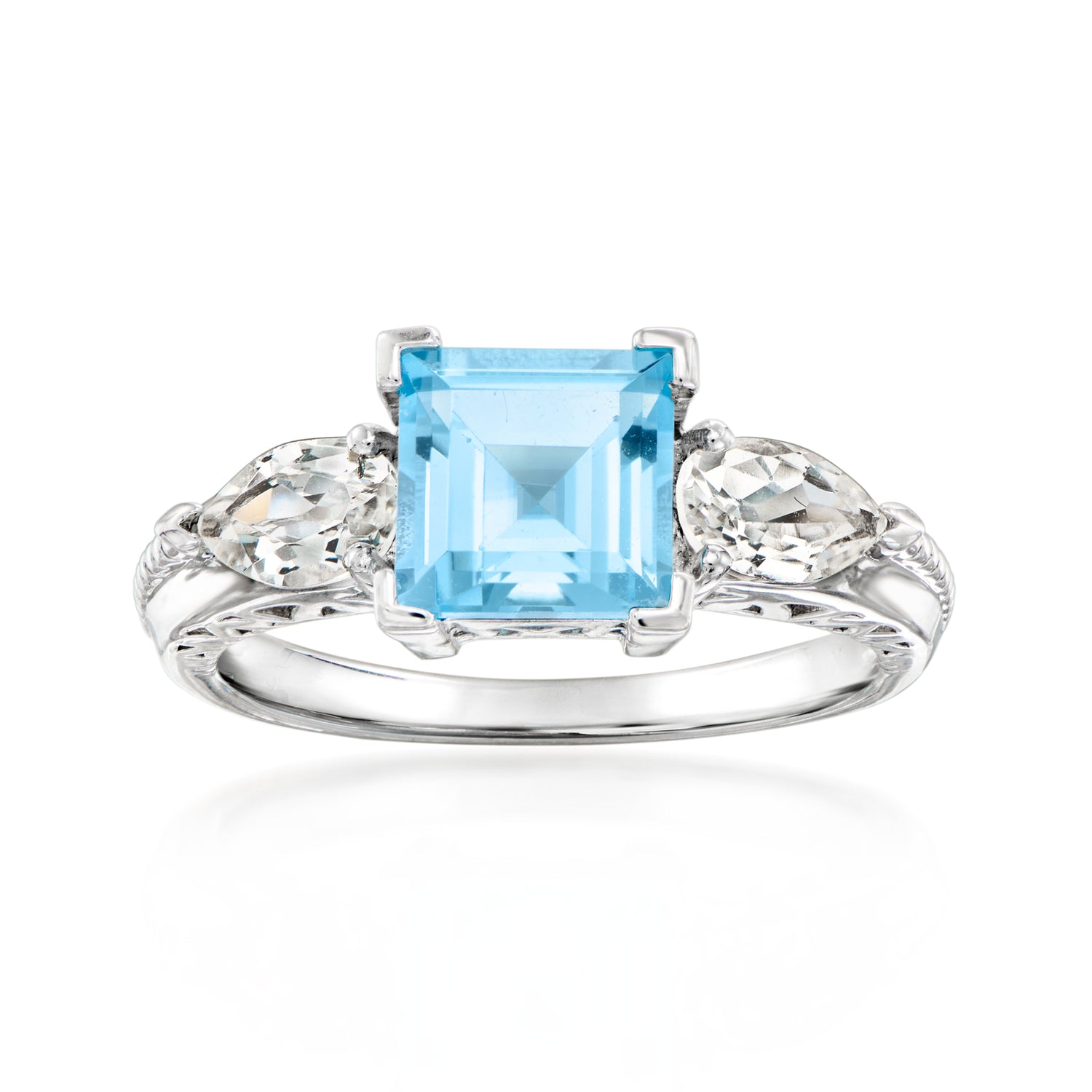 2.10 Carat Swiss Blue Topaz Ring with 1.00 ct. t.w. White Topaz in Sterling Silver