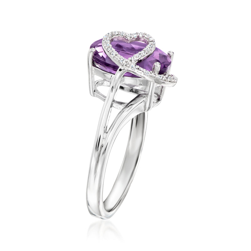 Amethyst heart ring with diamonds in sterling silver