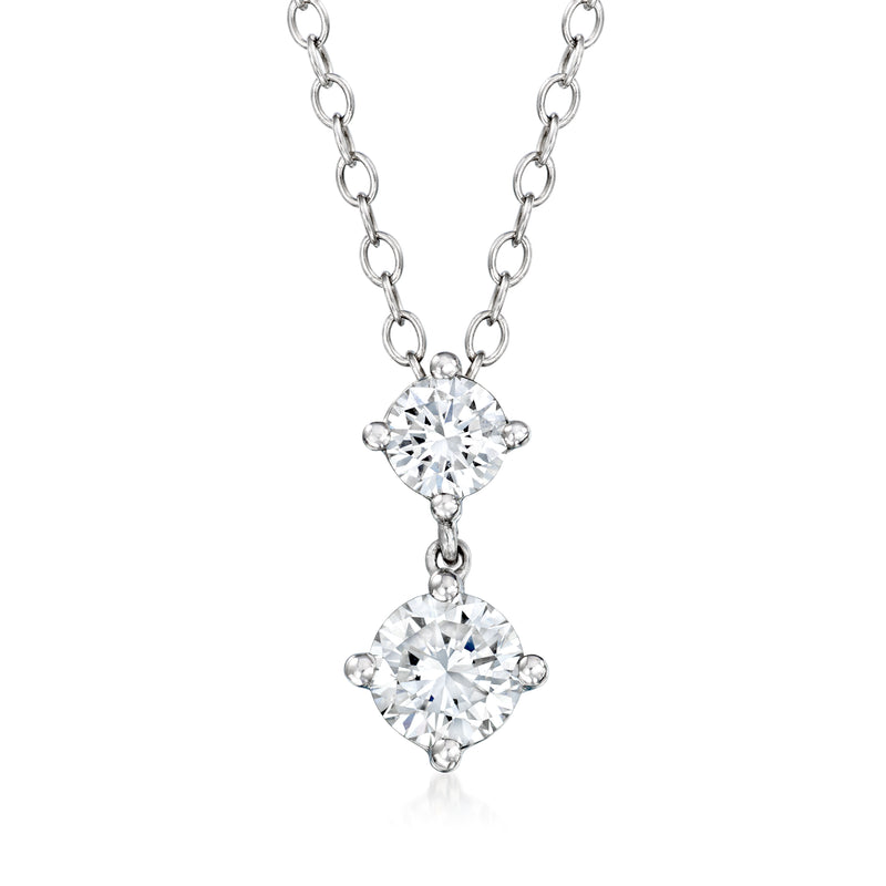 Sterling silver two-stone lab-grown diamond pendant necklace with two round centers