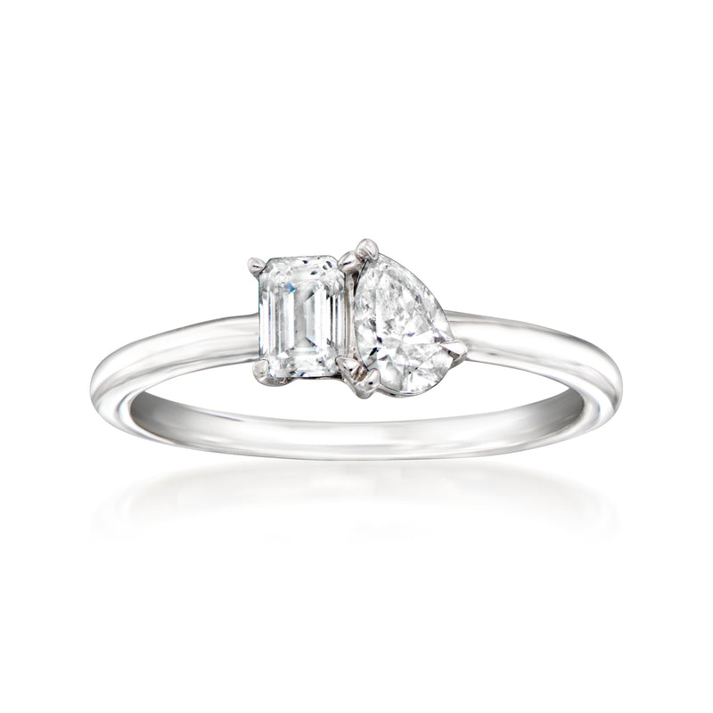 Sterling silver toi et moi lab-grown diamond ring with baguette and oval stones