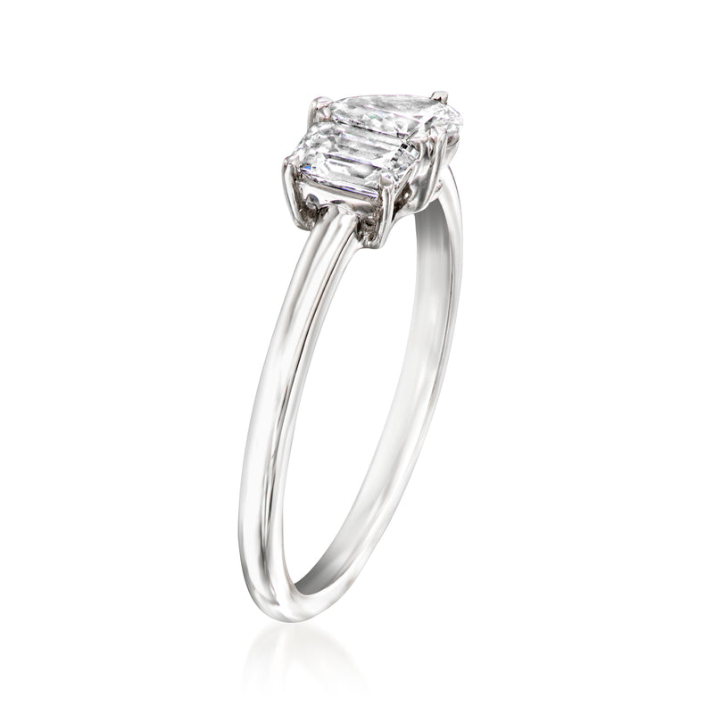 Sterling silver lab-grown diamond ring with square baguette center stone