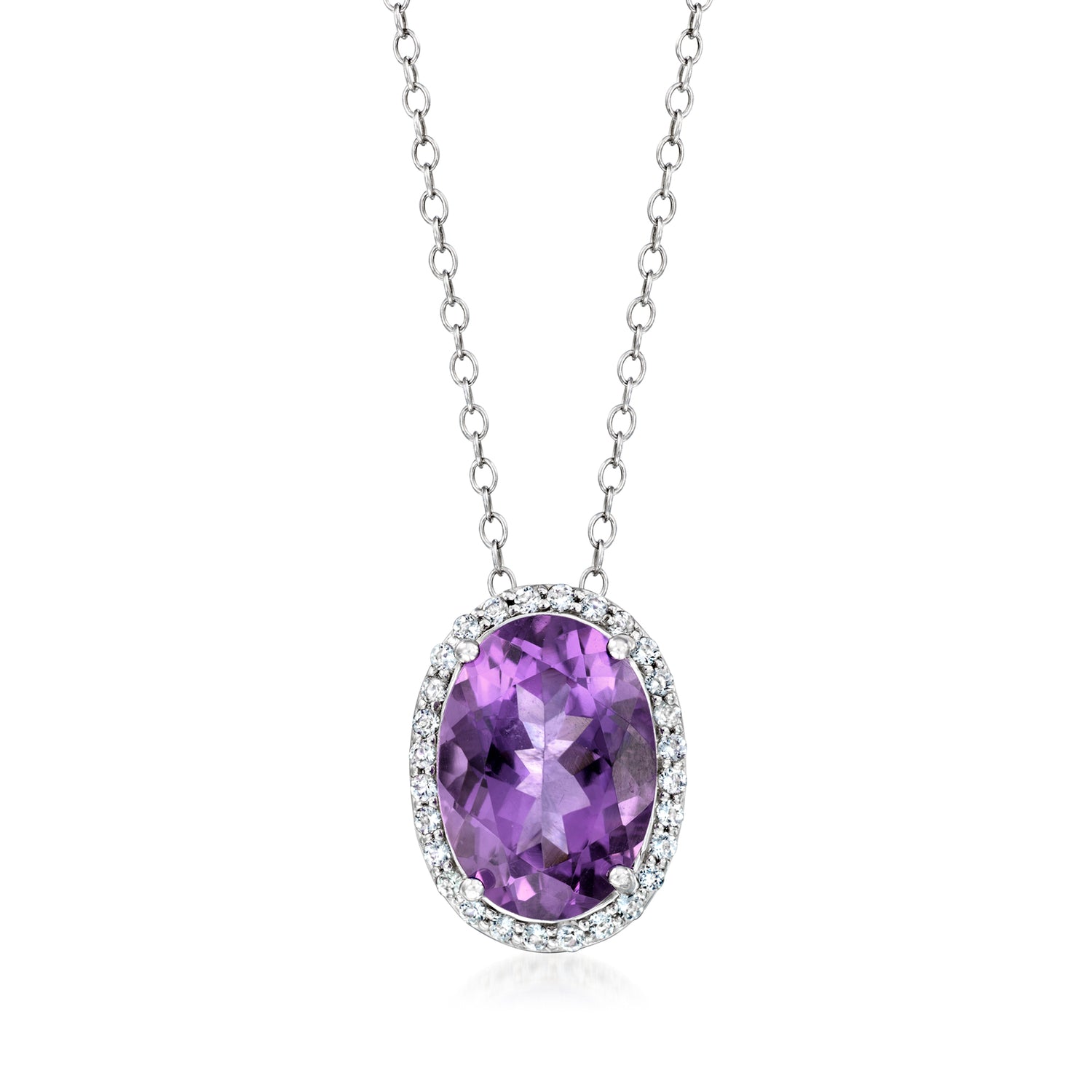 5.50 Carat Oval Amethyst Pendant Necklace with .40 ct. t.w. White Topaz in Sterling Silver