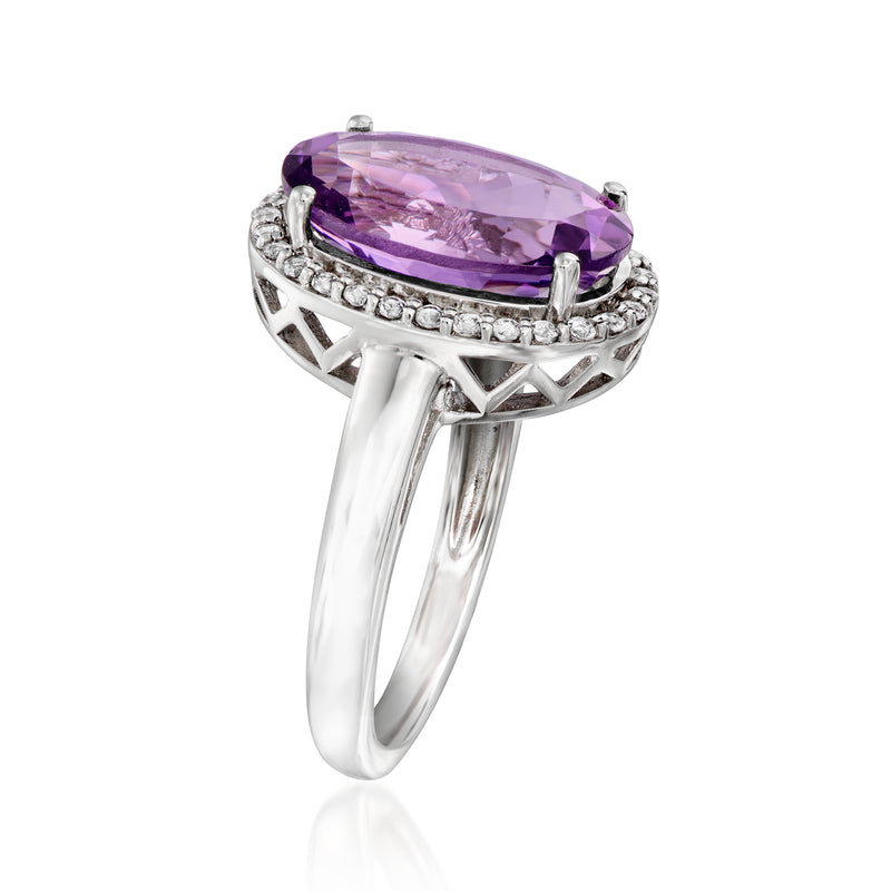 Oval amethyst ring in sterling silver with white topaz accents