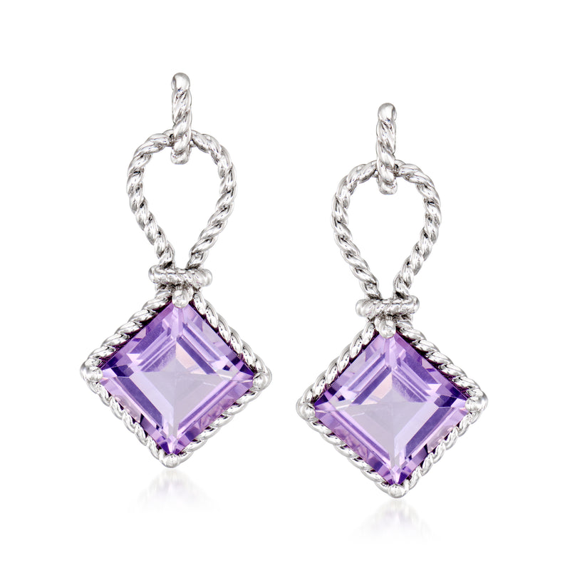 Sterling silver drop earrings with purple amethyst square stones