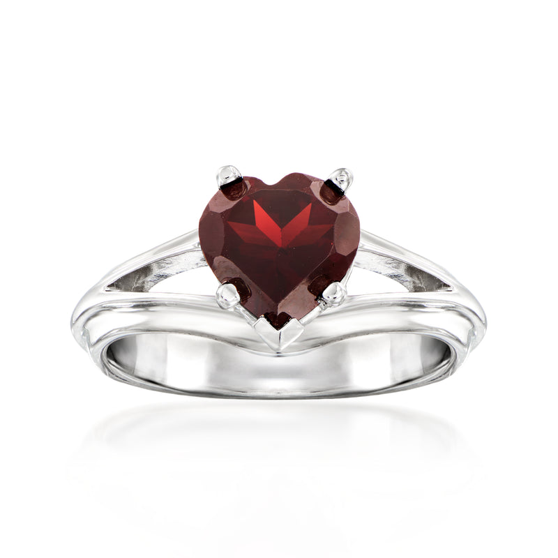 Heart garnet ring in sterling silver with heart gemstone and 4 prongs