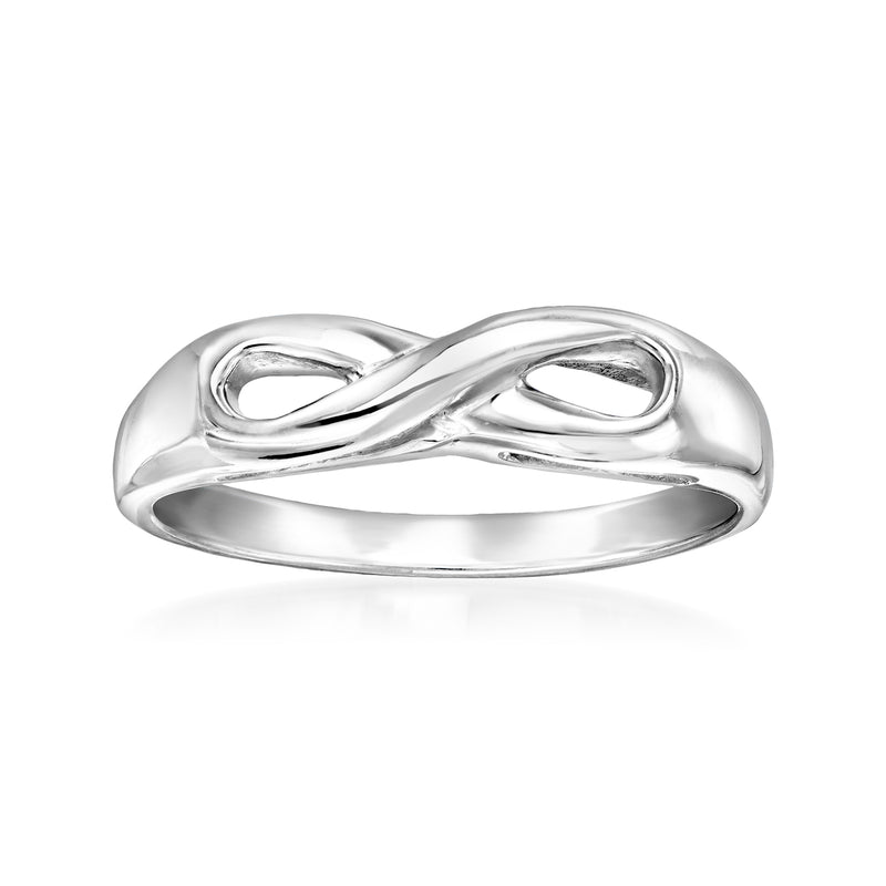 Sterling silver infinity symbol ring, polished band with raised loop design