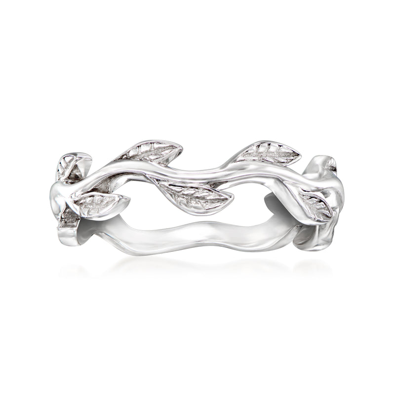 Sterling silver wavy leaf ring with openwork band and sculpted leaf details