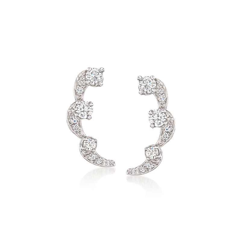 Scalloped diamond hoop earrings with platinum posts