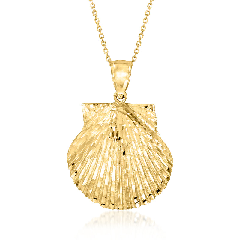 14kt yellow gold seashell pendant necklace with scalloped shell charm