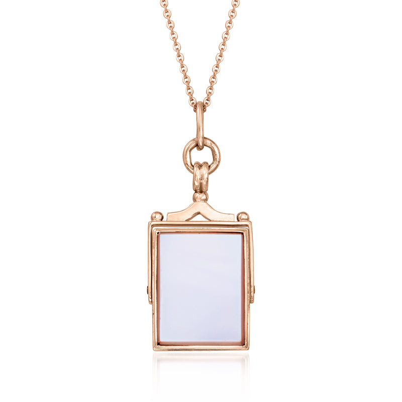 Rose gold swivel pendant necklace with rectangular dark blue stone