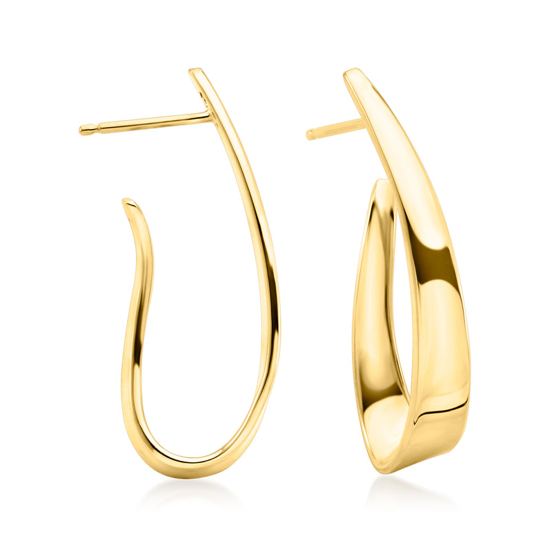 Vintage curved 14kt yellow gold hoop-style post earrings, polished finish