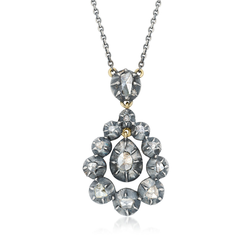Vintage diamond pendant necklace with sterling silver and gold-toned center