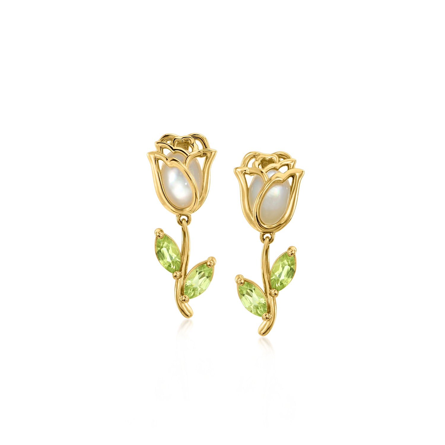 Mother-of-Pearl and .50 ct. t.w. Peridot Flower Drop Earrings in 18kt Gold Over Sterling