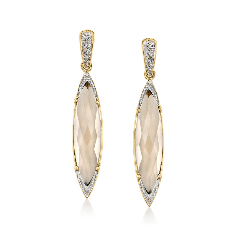 14kt yellow gold drop earrings with oval smoky quartz and diamond surround