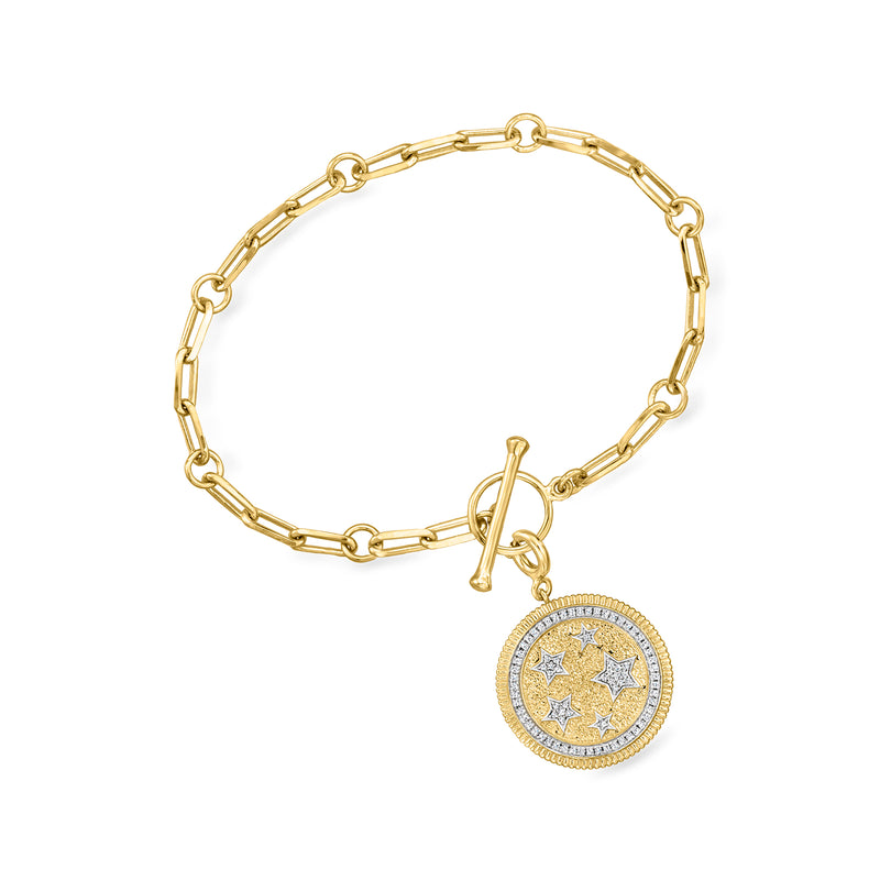 Gold-tone chain bracelet with round star medallion charm and clasp detail