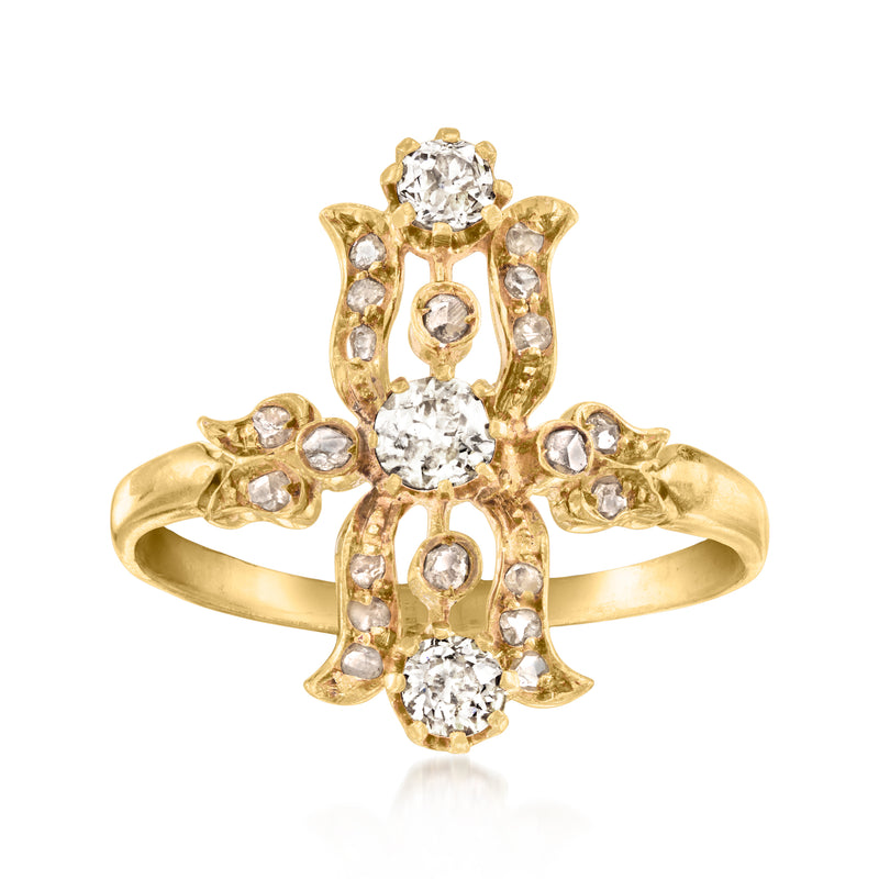 Vintage yellow gold diamond cluster ring with five round stones