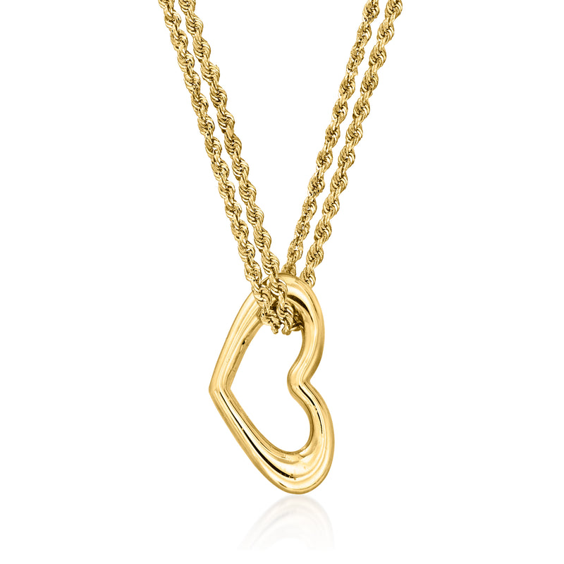 Vintage 14kt yellow gold heart necklace with two chain strands and heart pendant